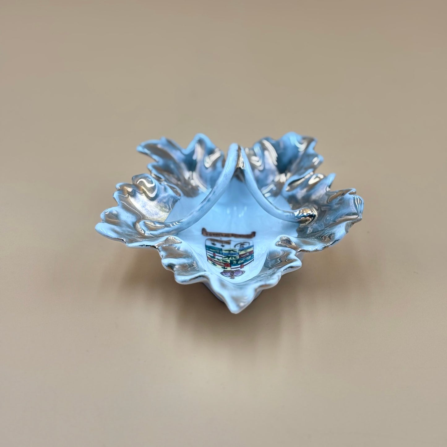 Vintage Dominion of Canada Ruffled Leaf Dish – Gray and Gold Accent Handle