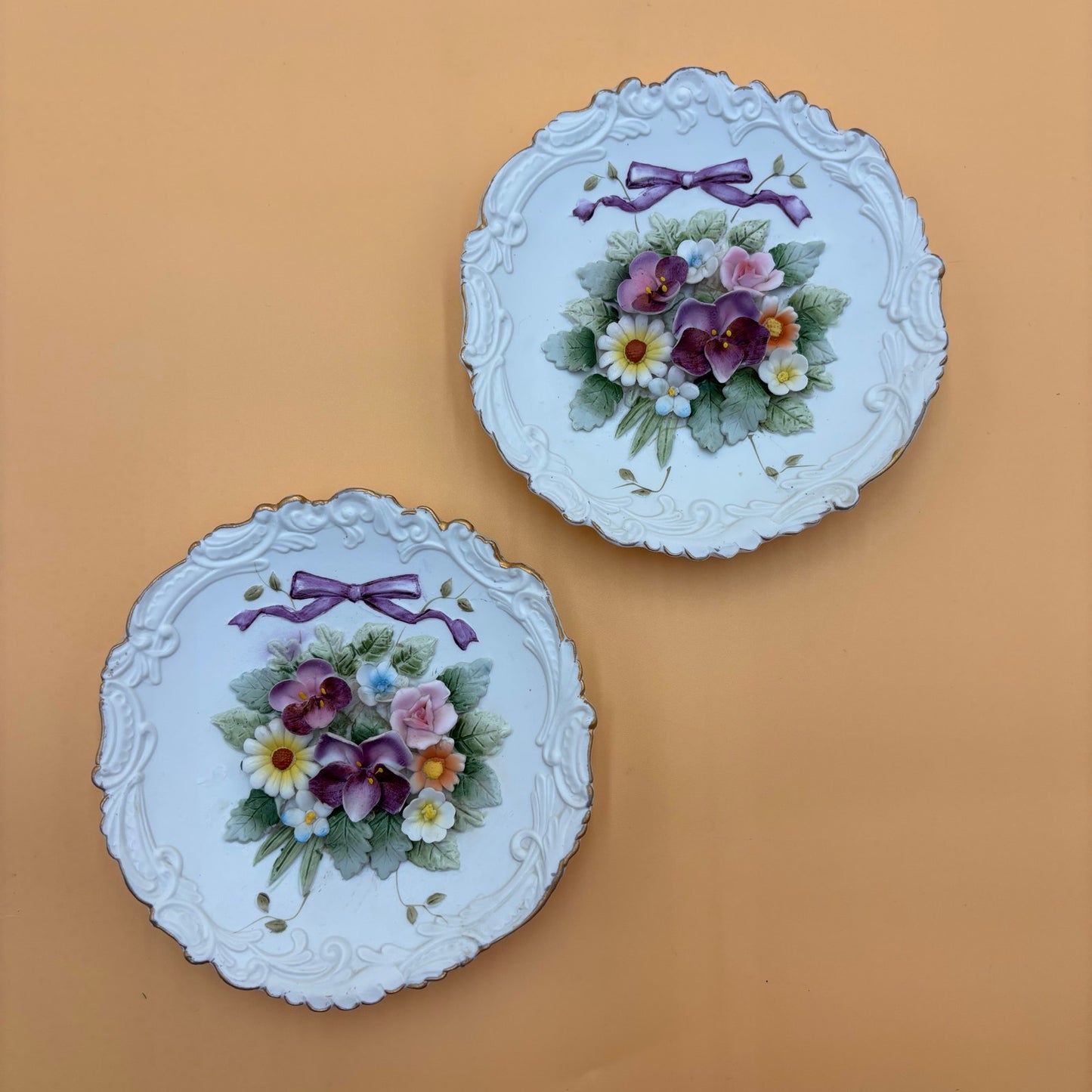 Set of 2 Vintage Lefton China Floral Wall Plaques – Hand Painted – KW4743