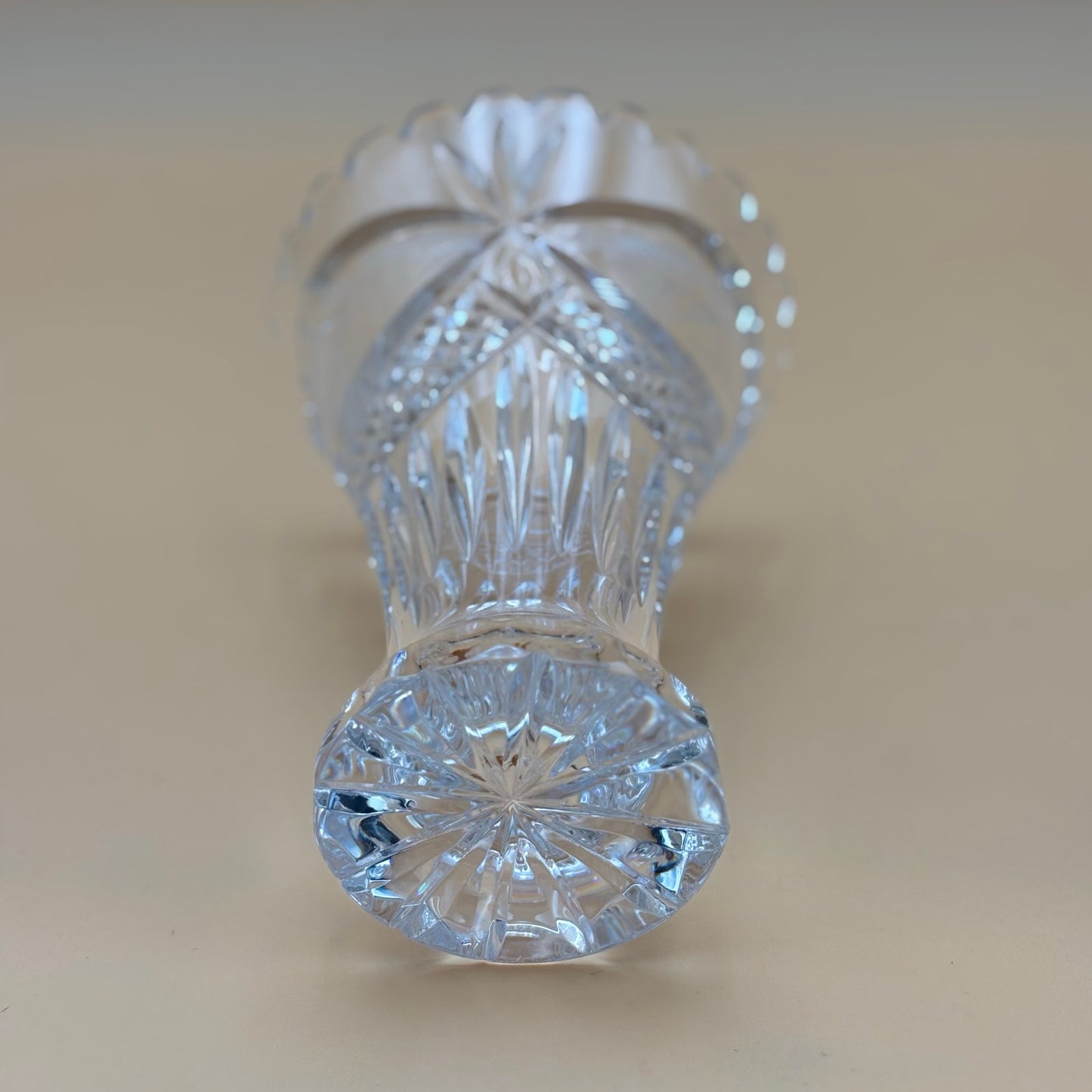 Cut Glass Vase with Scalloped Rim and Starburst Base
