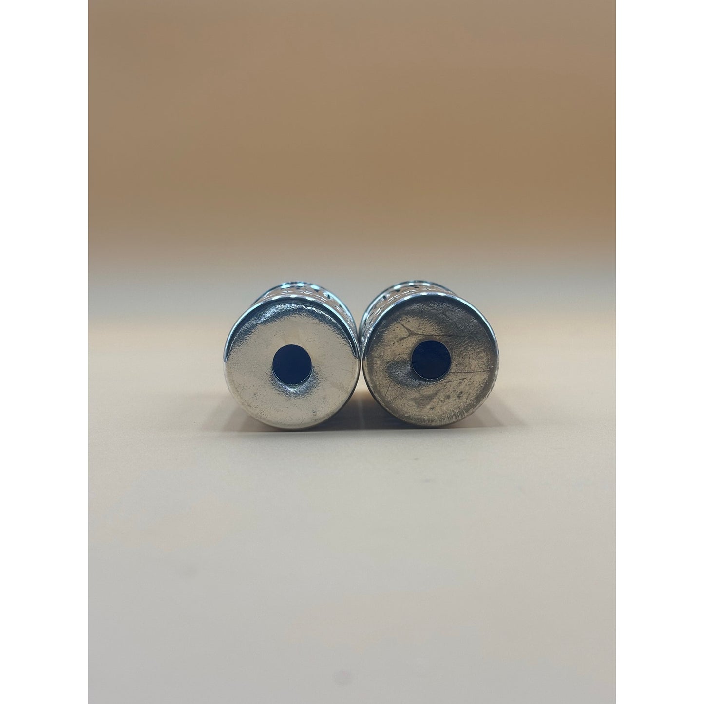 Sapphire Blue Glass Salt and Pepper Shakers with Silver Overlay