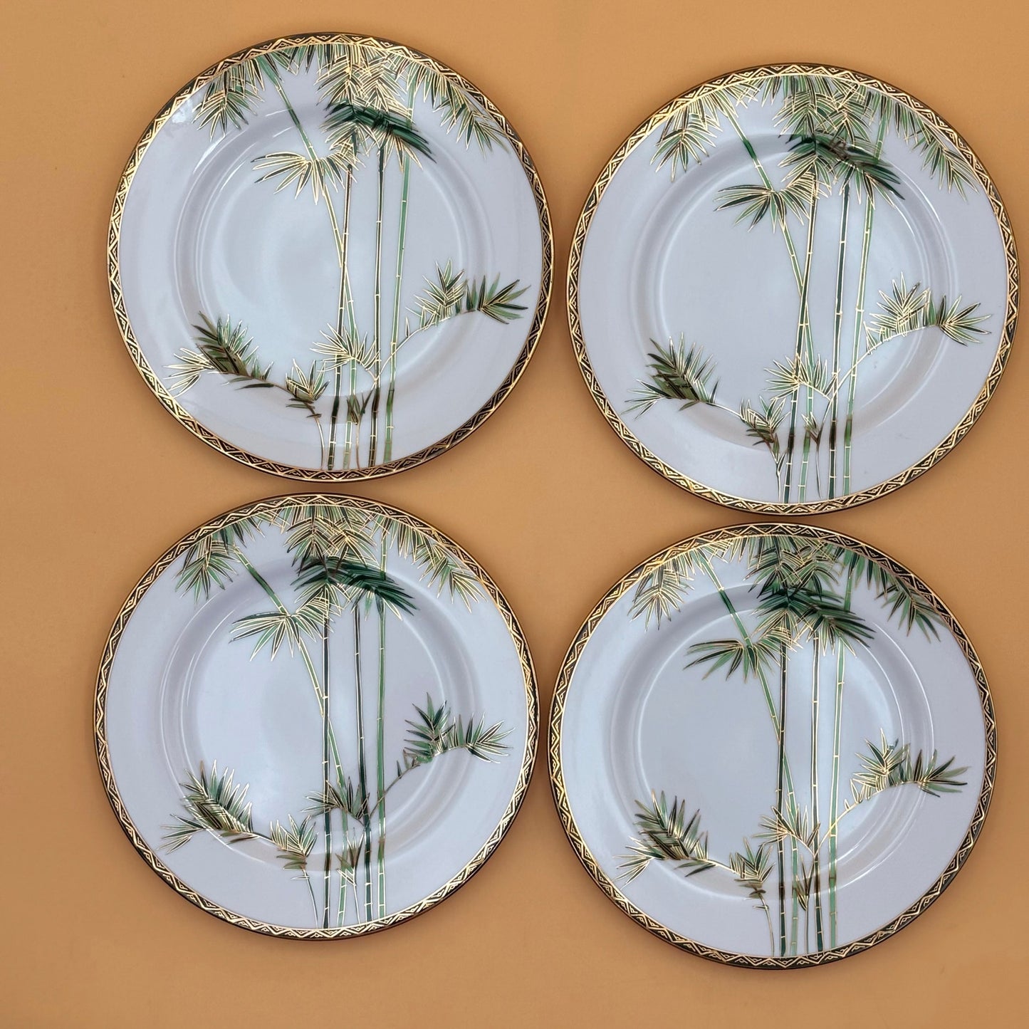 Set of 4 Vintage Hand-Painted Bamboo Plates – Japan