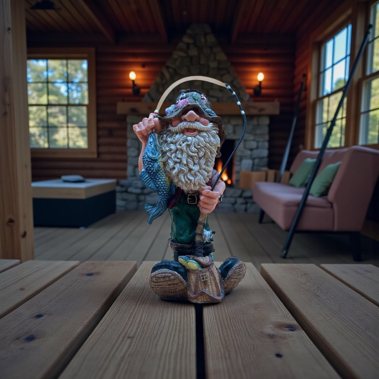 Funny Vintage Hillbilly Fisherman Figurine with Fish Catch