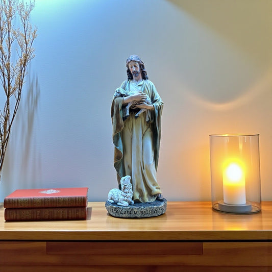 Jesus with Lamb Statue – “The Lord Is My Shepherd” 12"