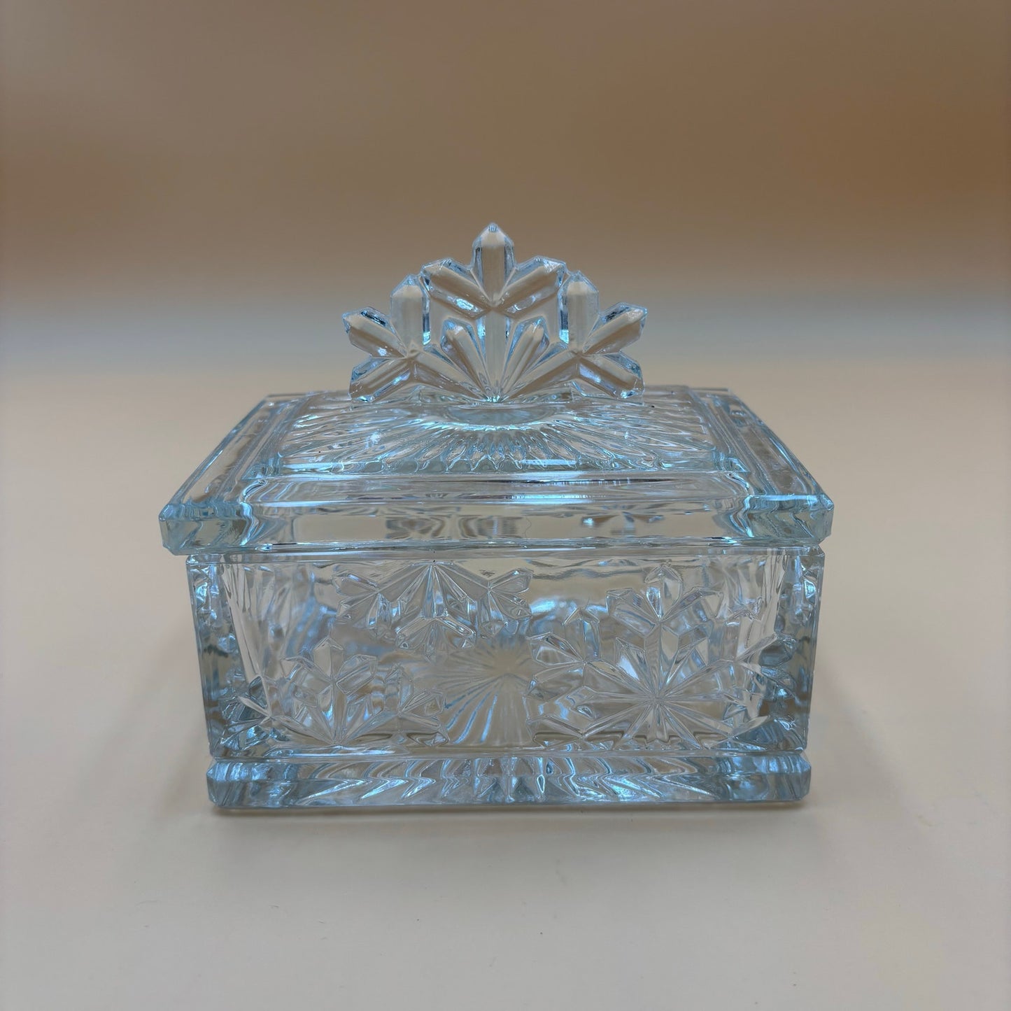 Vintage Clear Pressed Glass Snowflake Trinket Box