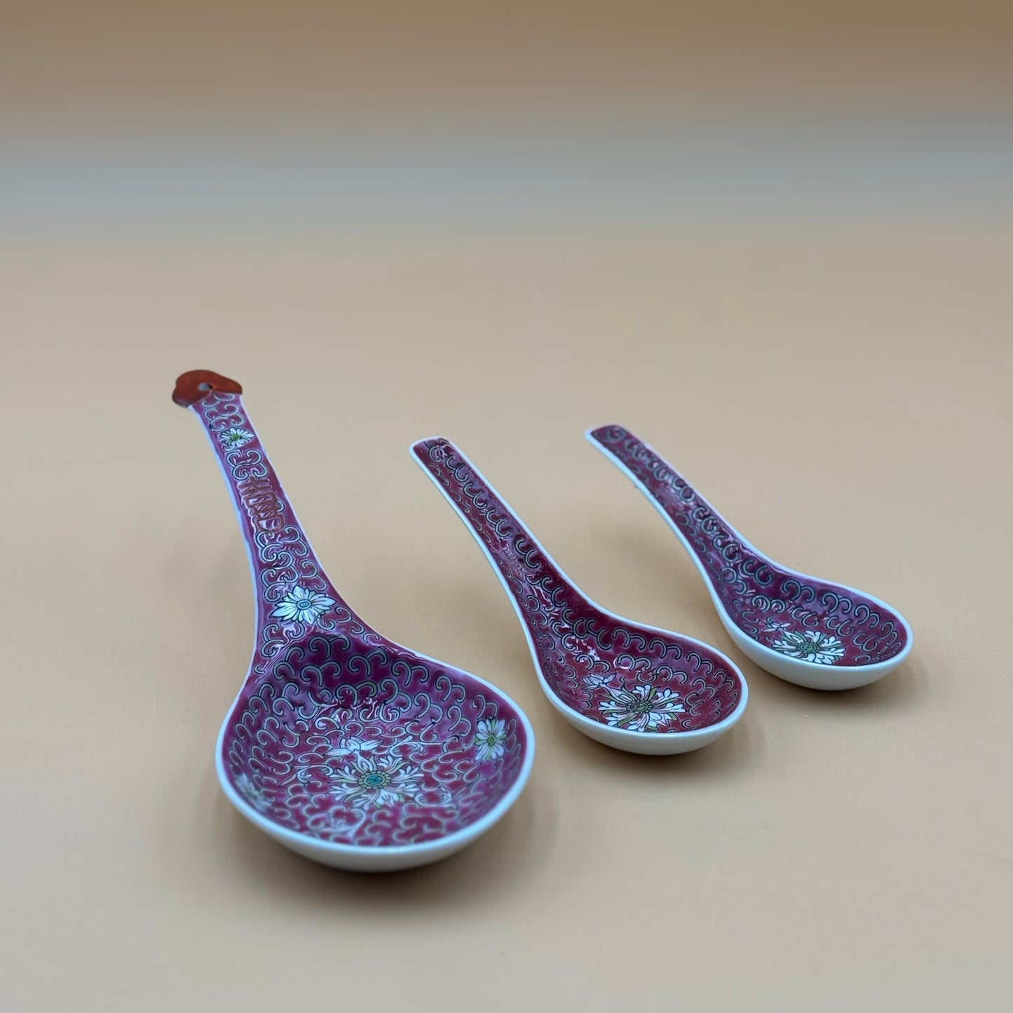 Pink Asian Porcelain Decorative Spoons – Floral Motif Trio (Set of 3)