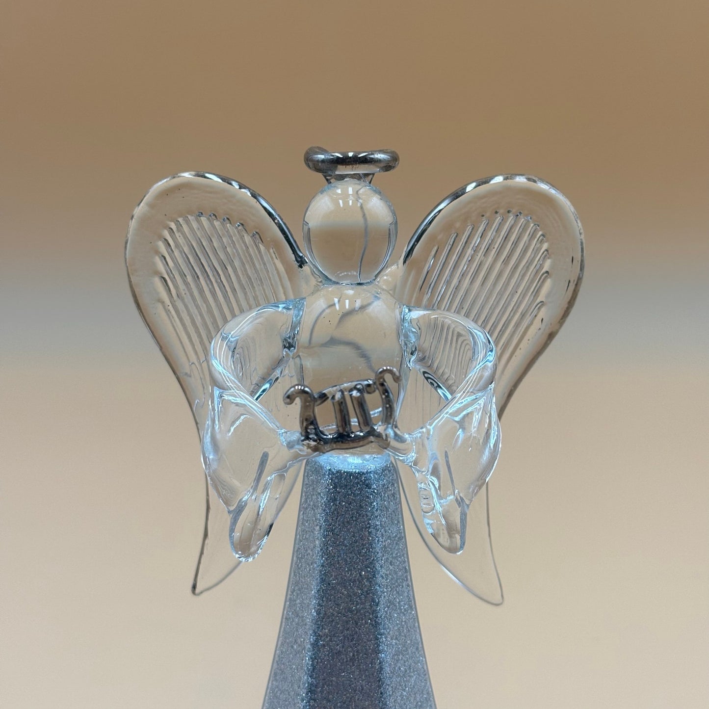 Silver Acrylic Angel Figurine with Musical Instrument – 6 ¼” Tall