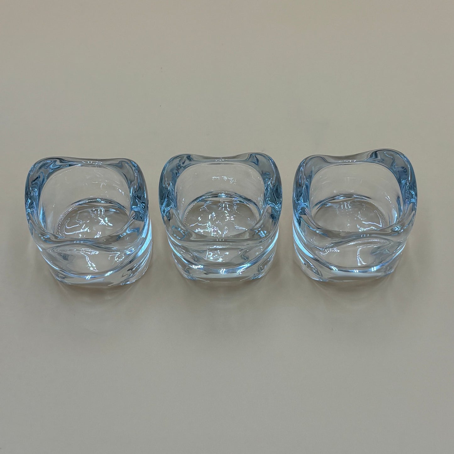 Set of 3 Crystal Tealight Holders - Modern Wavy Design