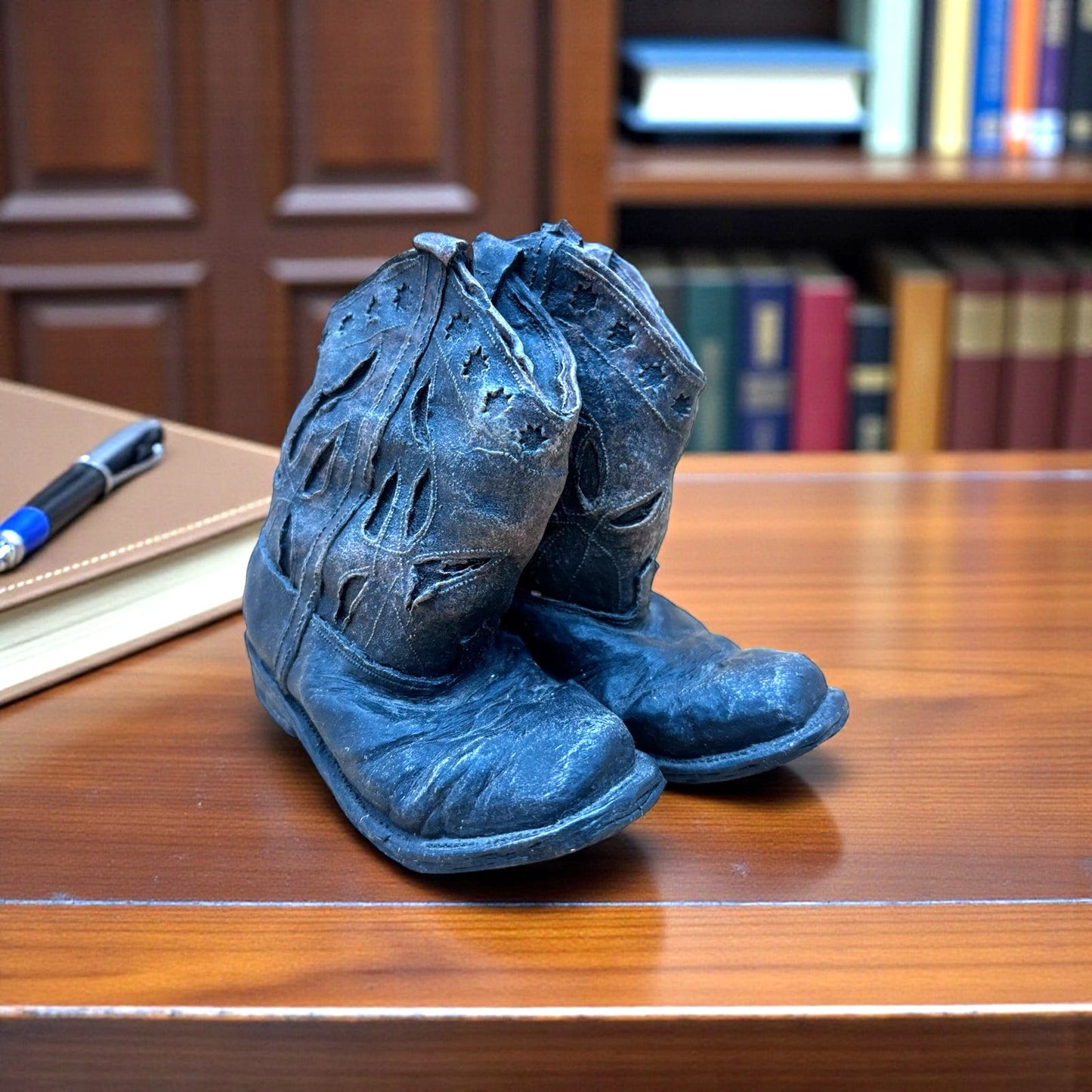 Cast Resin Vintage Rugged Childs Cowboy Boot Paperweight Pair