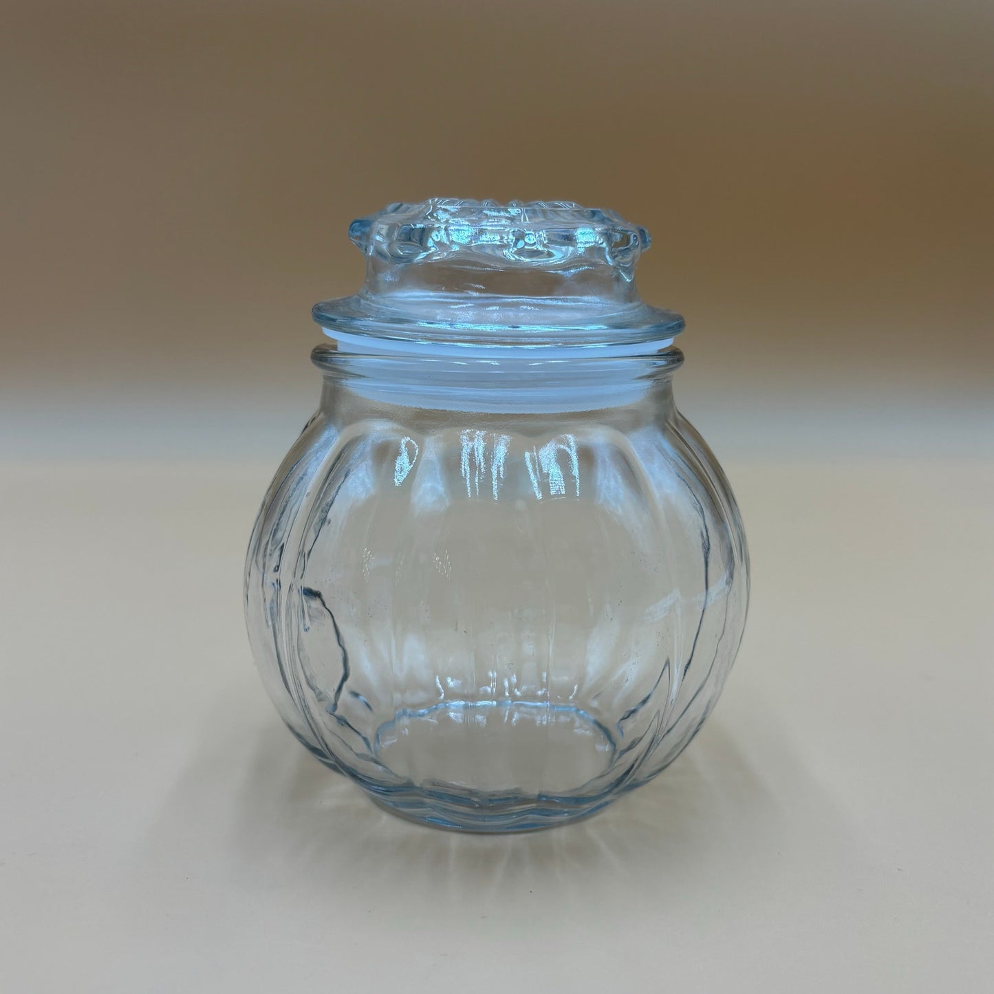 Clear Ribbed Glass Pumpkin Jar with Lid
