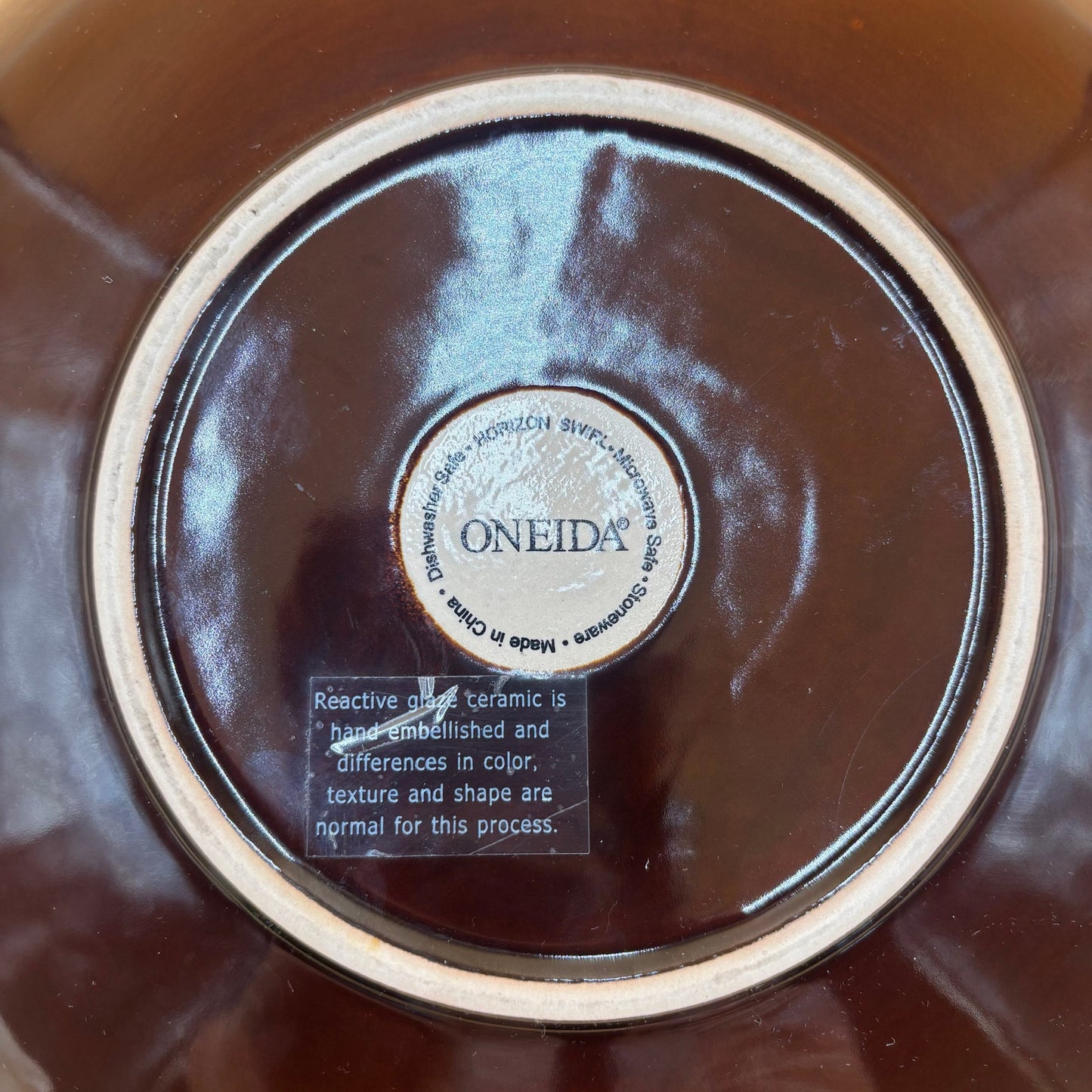 Vtg. Oneida Horizon Swirl Dinner Plate - Brown Stoneware "11.5