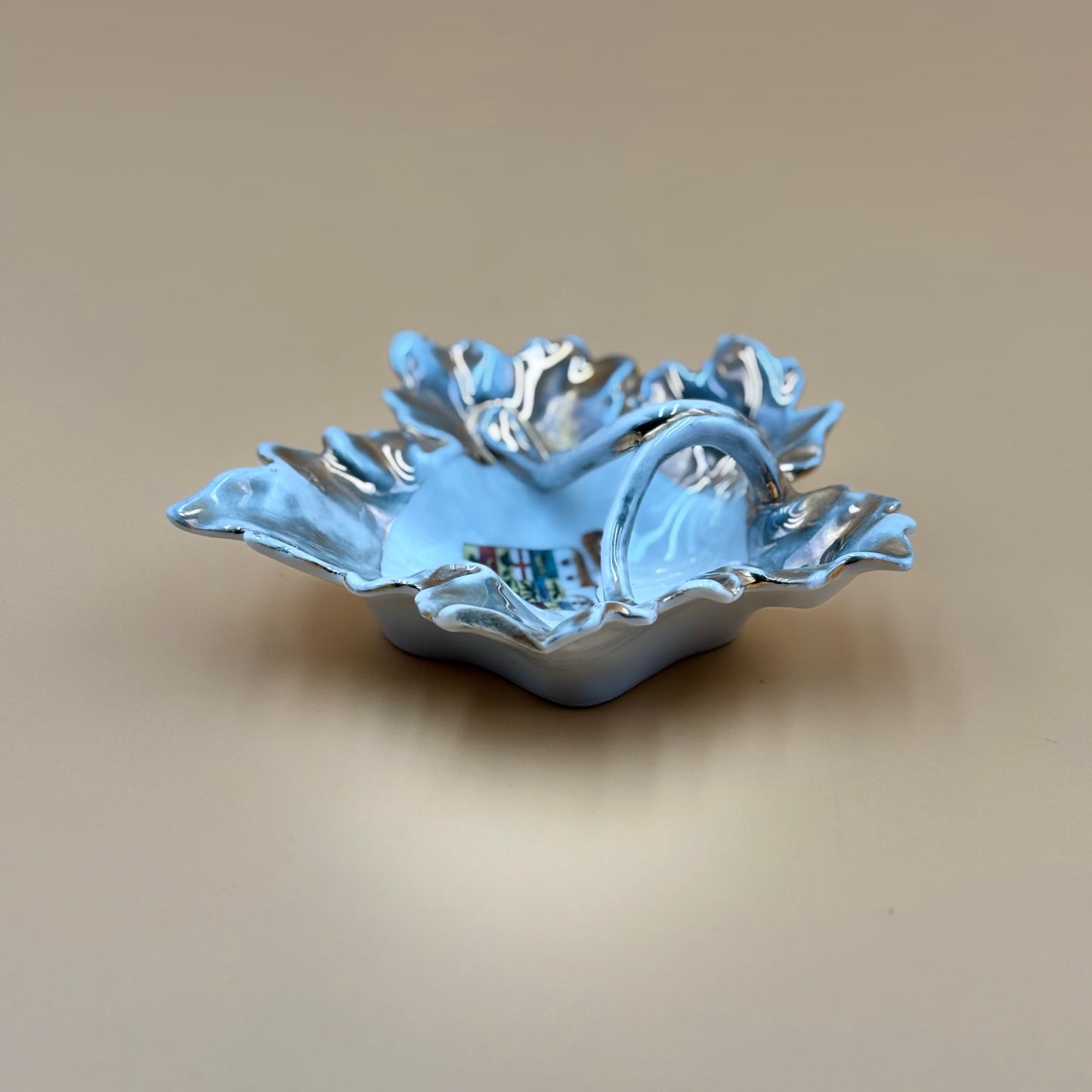 Vintage Dominion of Canada Ruffled Leaf Dish – Gray and Gold Accent Handle