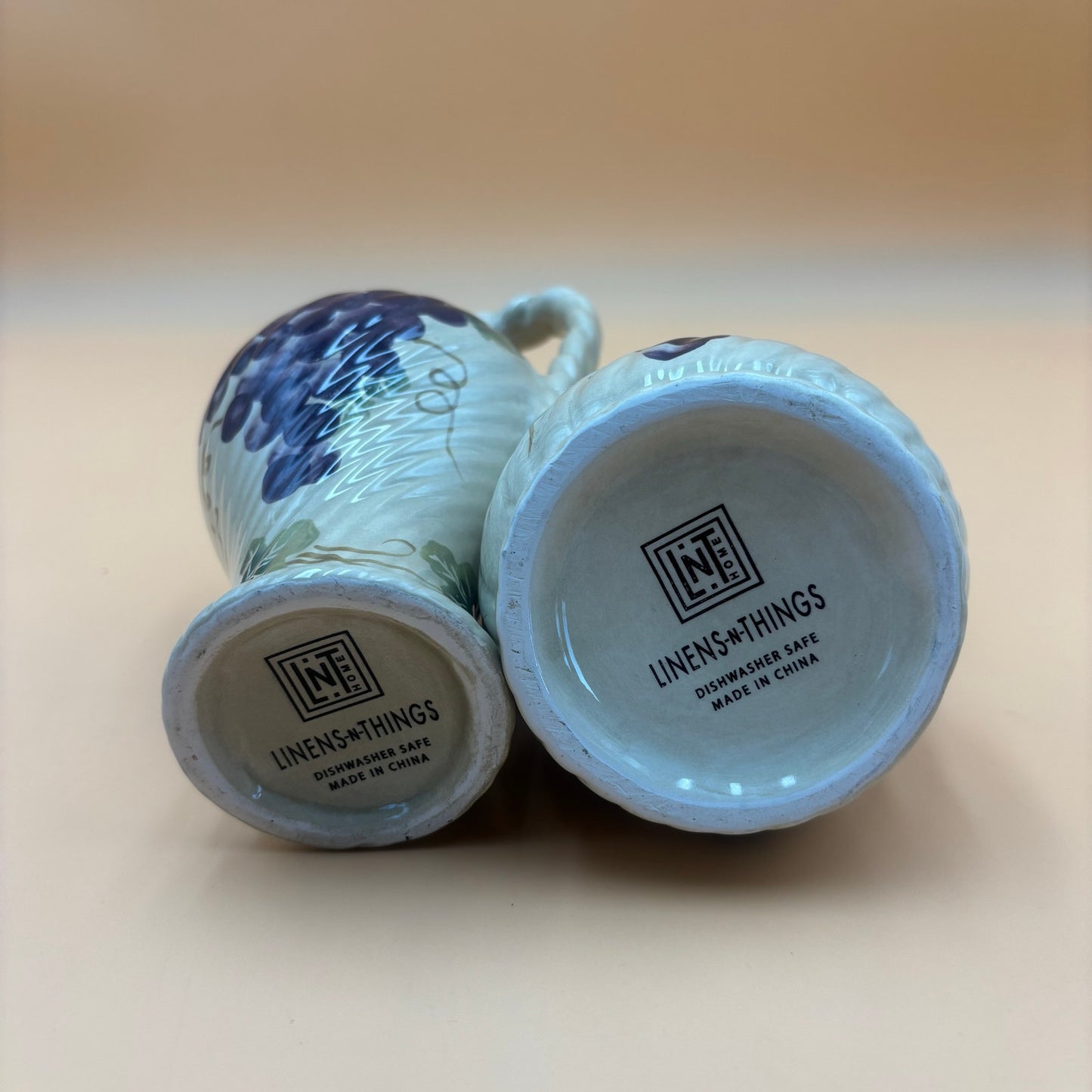 Linens N Things Grape Vine Oil & Vinegar Dispenser Set – Ceramic with Handles