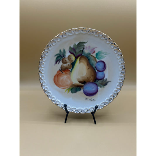 M. Sato Hand-Painted Decorative Plate with Gold Trim - 6" Fruit Design