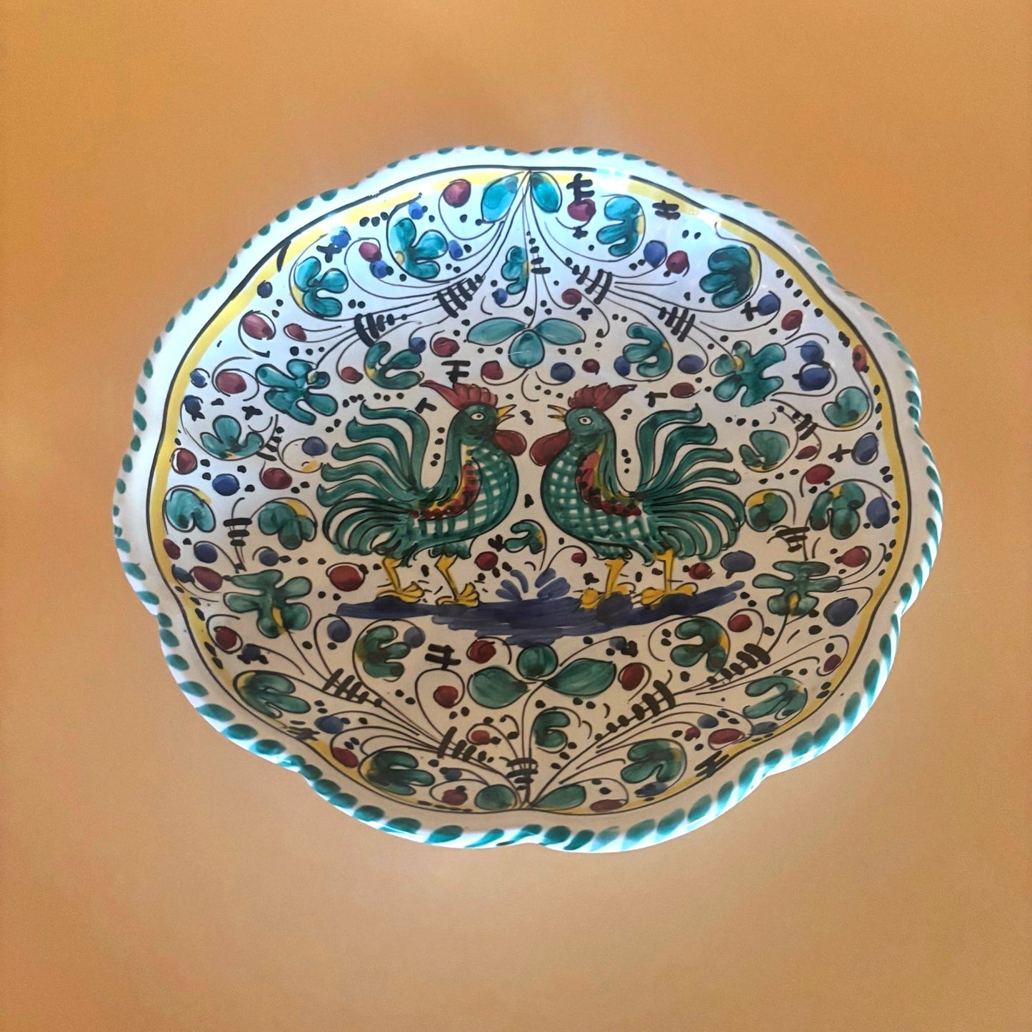 Deruta Italy Orvieto Green Rooster Wall Plate – Hand-Painted Ceramic