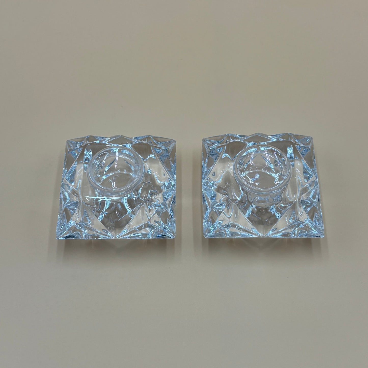 Set of 2 Vintage Crystal Cushion Cut Votive Candle Holders - Geometric Tealight