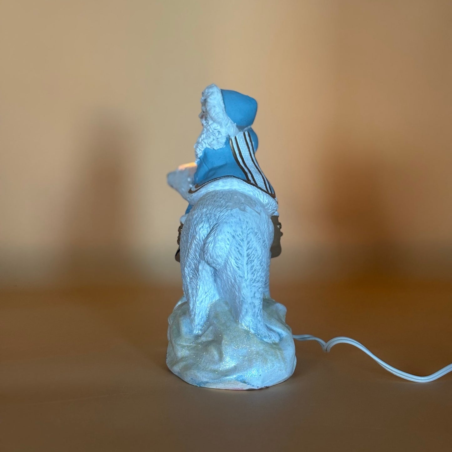 Vintage Santa Riding Polar Bear Lighted Figurine 10.5"