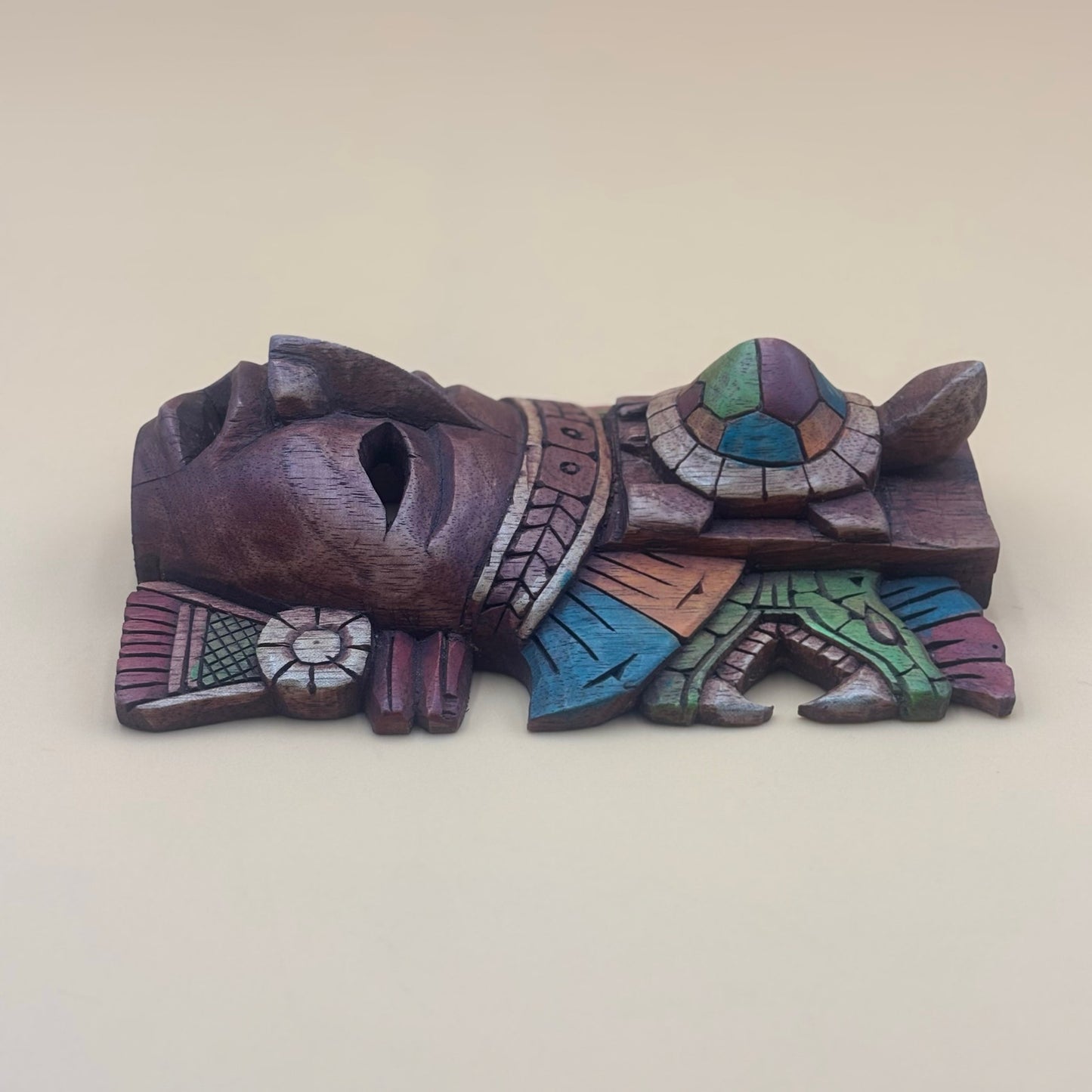 Mesoamerican Hand-Carved Warrior Mask/Wall Plaque - Turtle & Serpent Wall Art