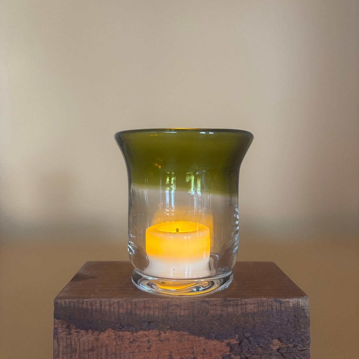 Set of 4 Hand Blown Art Glass Candleholders - Green and Clear