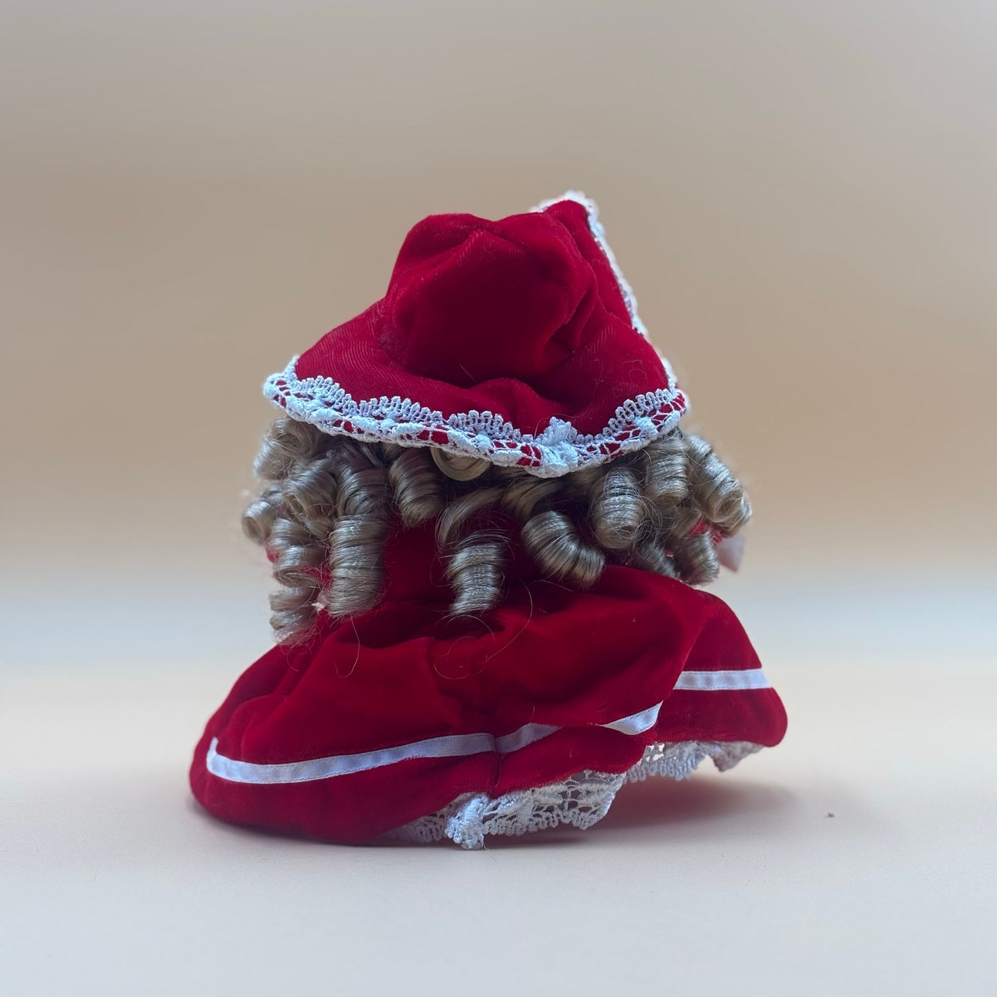 Collector’s Choice Musical Porcelain Doll in Red Velvet Dress with Bonnet