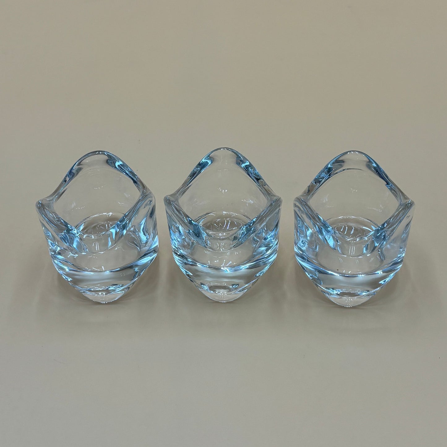 Set of 3 Crystal Tealight Holders - Modern Wavy Design