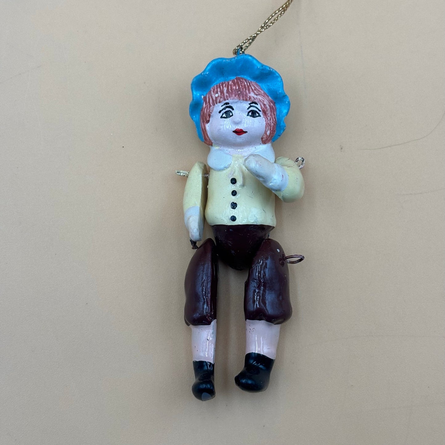 Vintage Hand-Painted Wooden Boy Ornament – Articulated Limbs – 4.25"