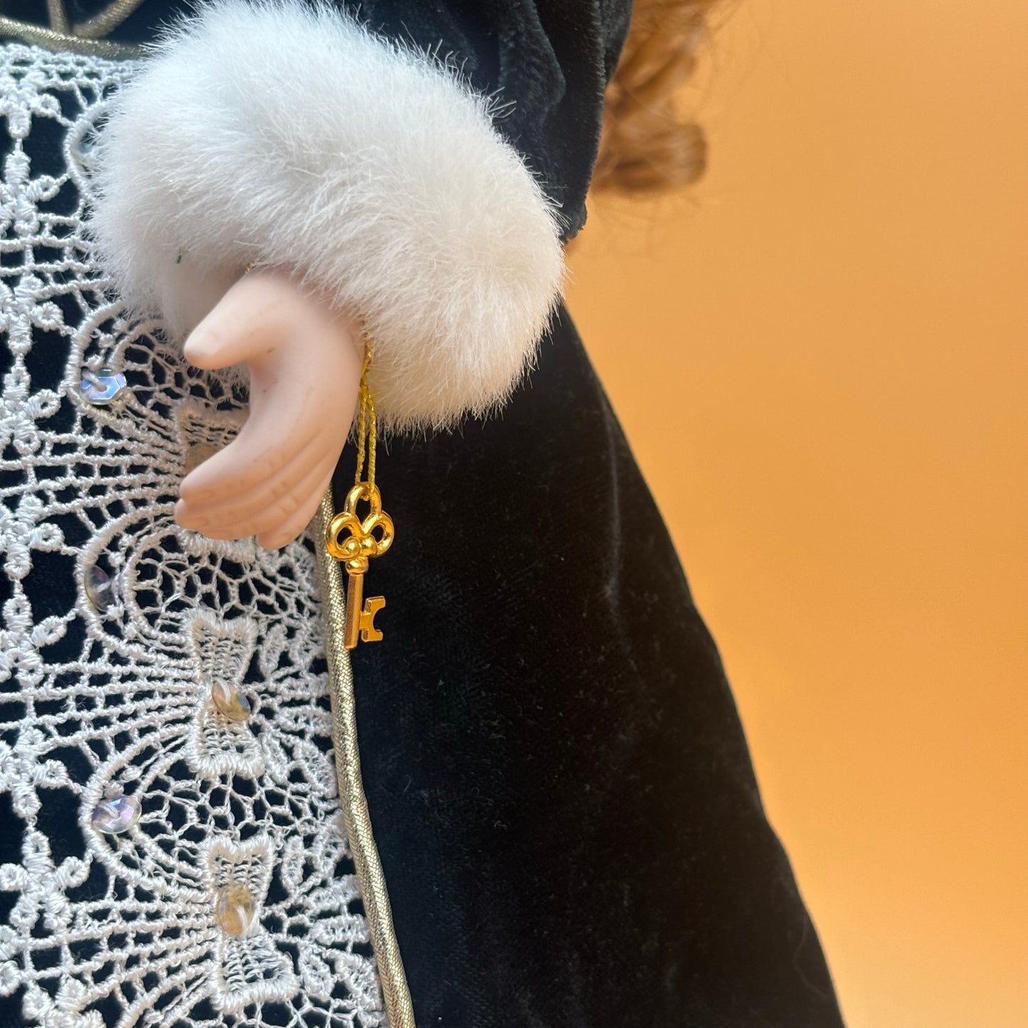 Key to Your Heart Porcelain Doll – Victorian Velvet & Lace Coat with Gold Key