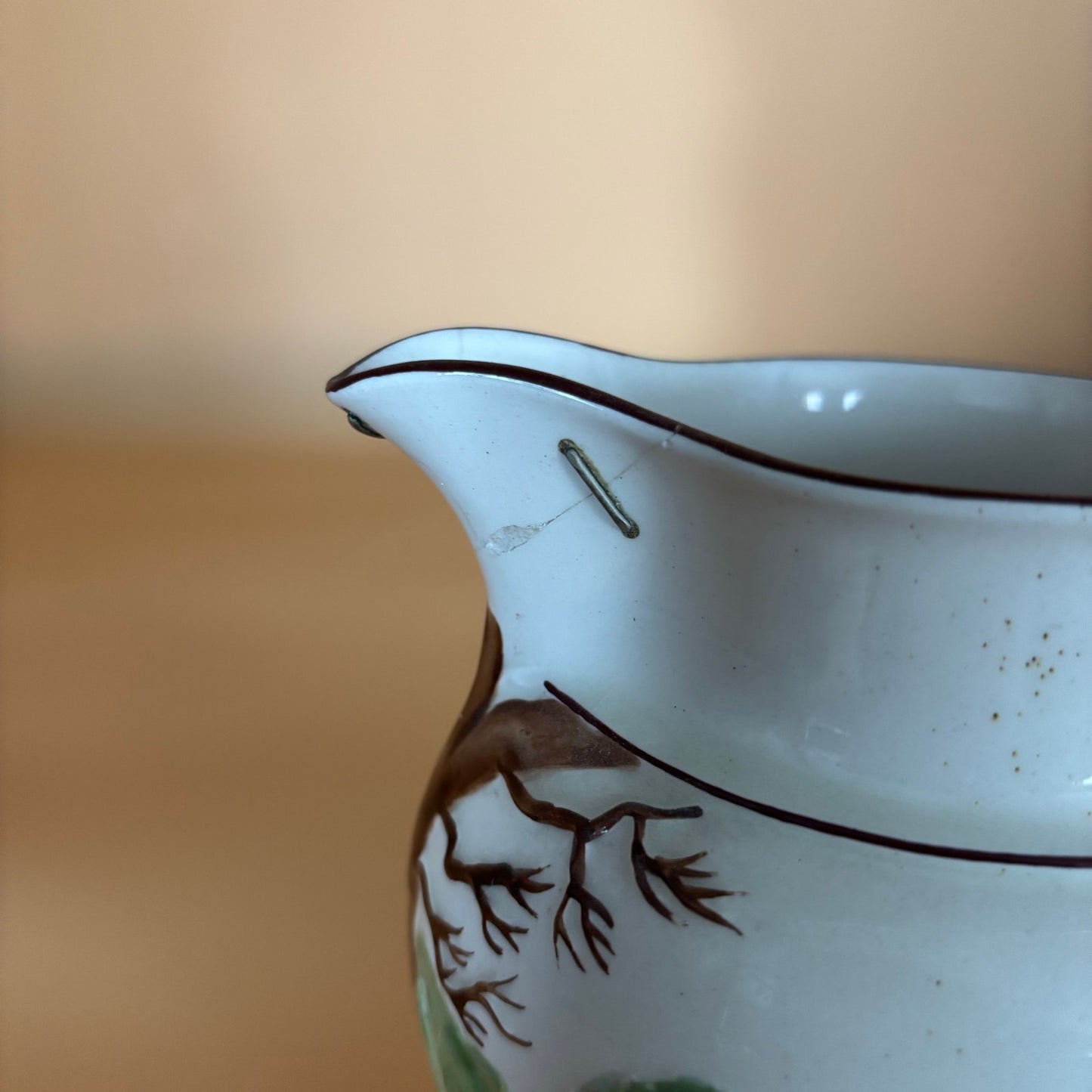 Antique Staffordshire Style Fox Hunt Pitcher with RARE Staple Repair