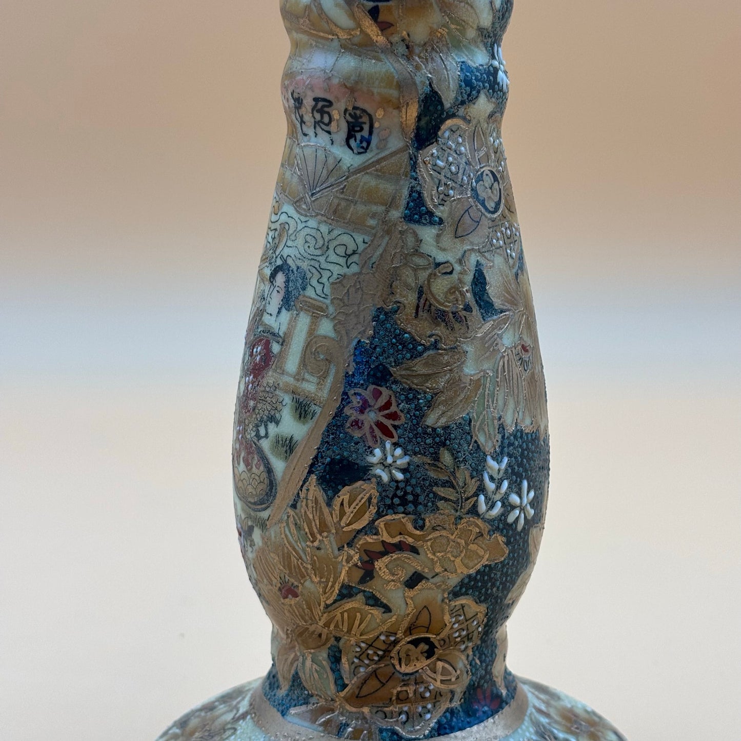 Asian Hand-Painted Porcelain Candlestick – 9”