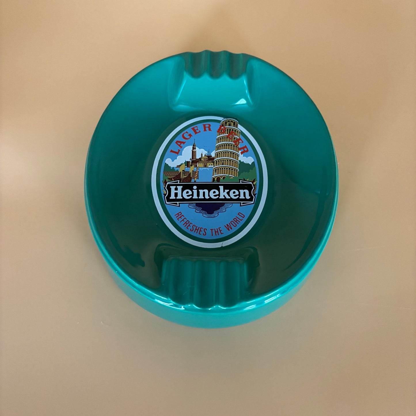 Vintage Heineken Lager Beer Green Glass Ashtray – 7.5” x 9” Heavy Pub Tray