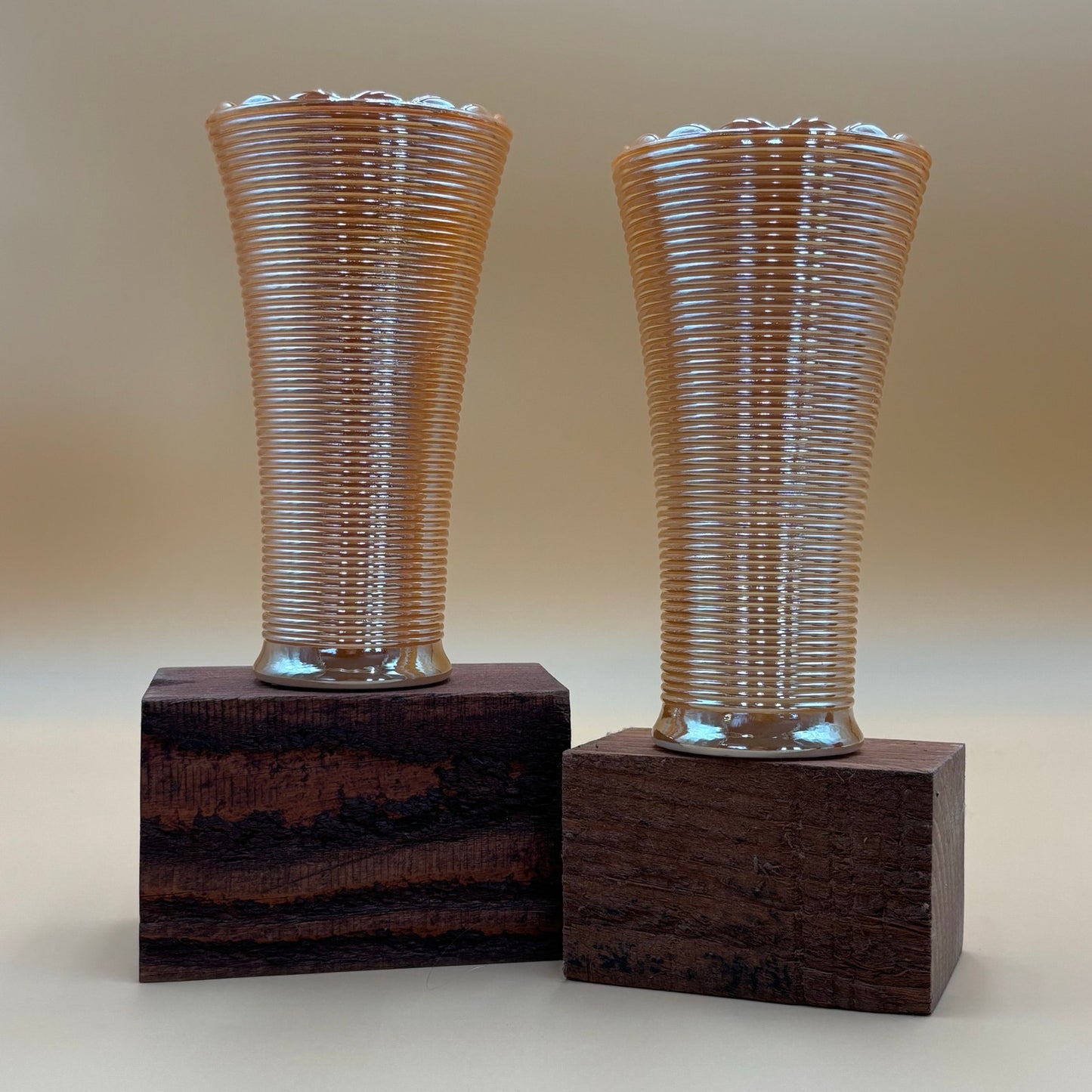 Vintage Fire King Peach Luster Scalloped Vases - Set of 2