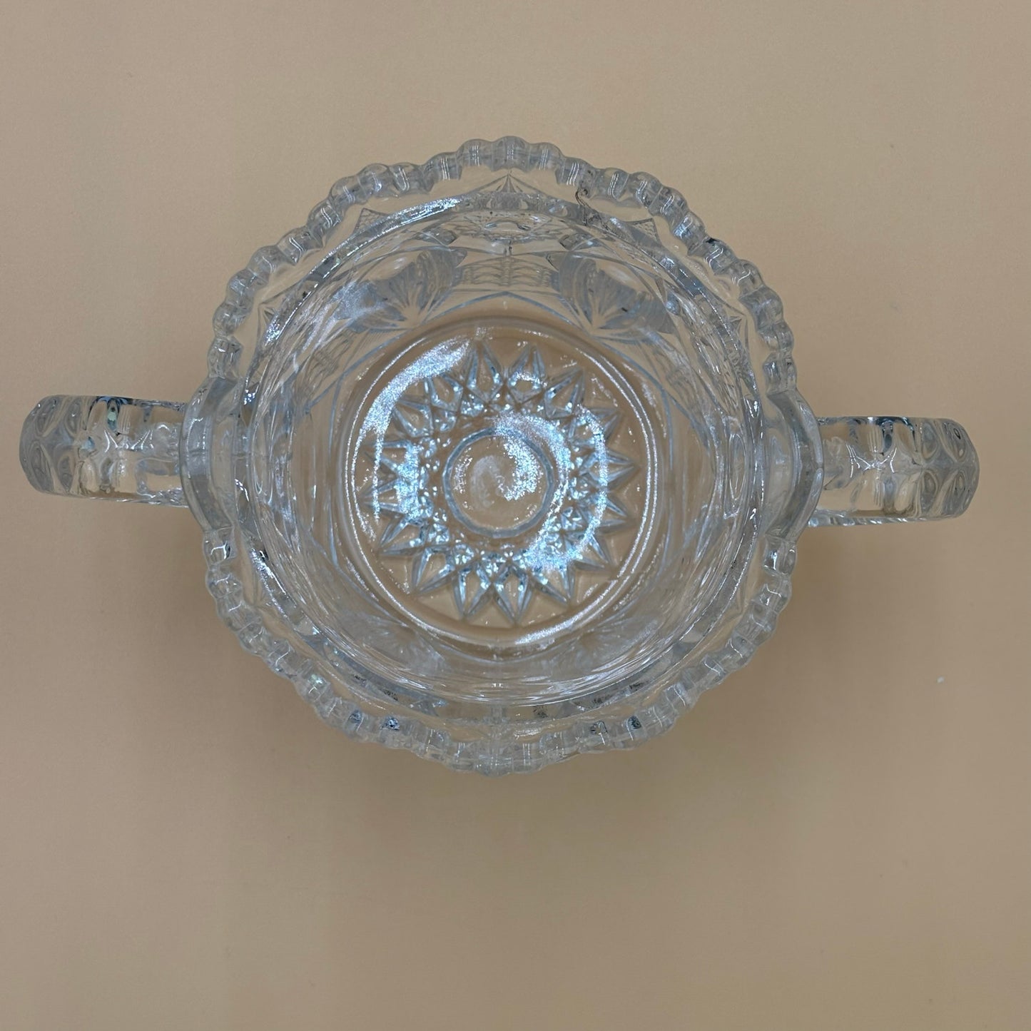 Vintage Cut Crystal Sugar Bowl with Handles "Candy Dish" - Star Pattern