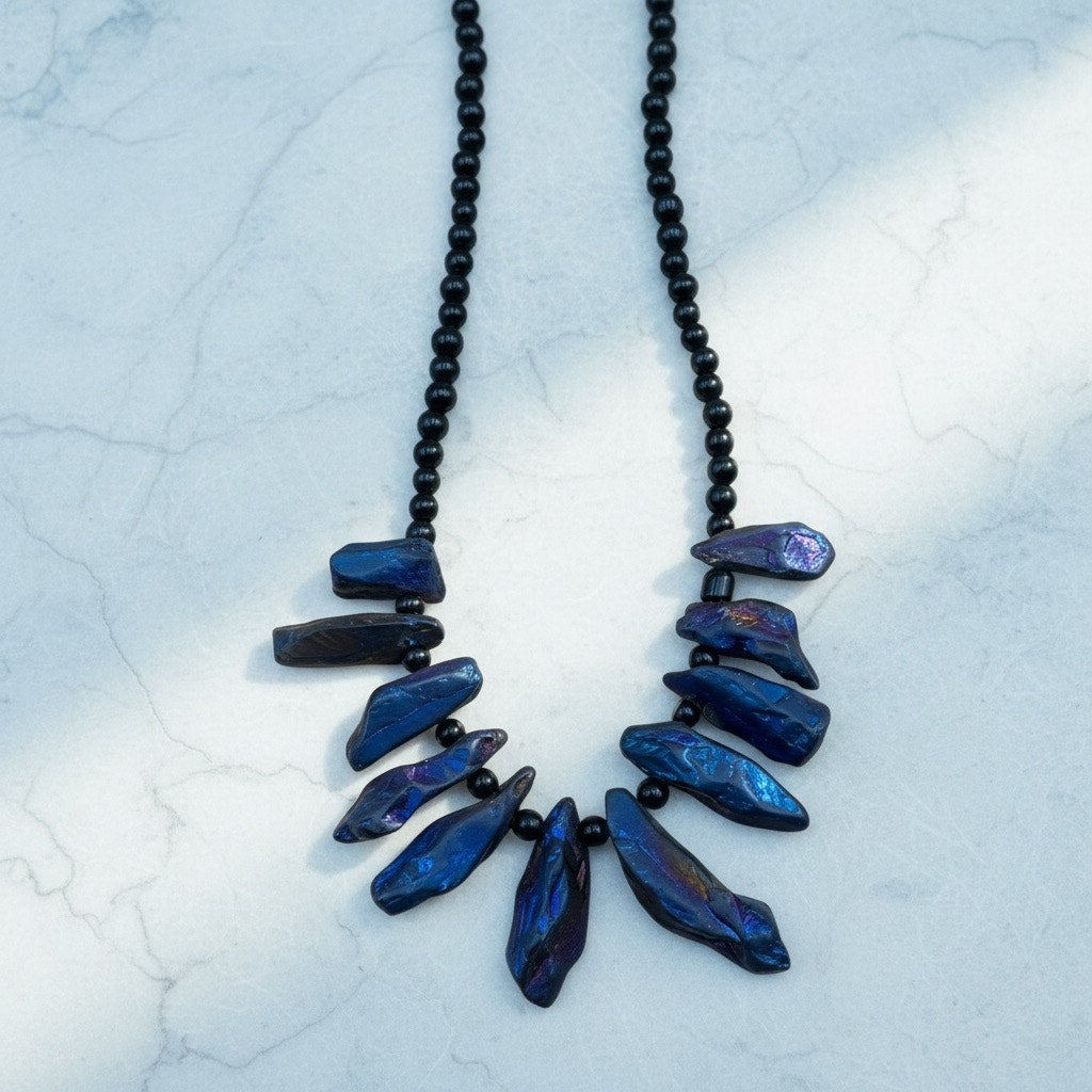 Blue Aura Quartz Crystal Necklace