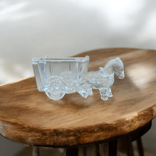 VTG Clear Glass Donkey Cart - Candy or Trinket Dish 4.5" Long
