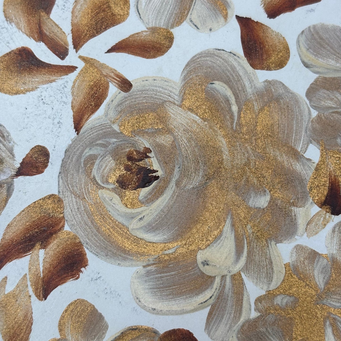 Vintage Nashco Tole Painted Tray – Cream, Gold & Brown Floral “Lace Edge”
