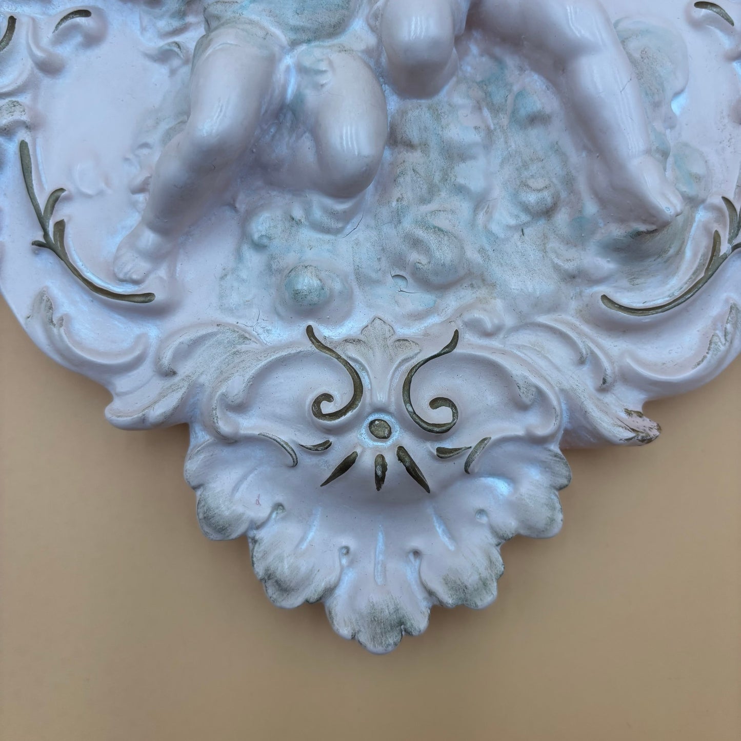 Pair of Alexander Backer Cherub Wall Plaques – Gilded Scrolls & Pastel Detail