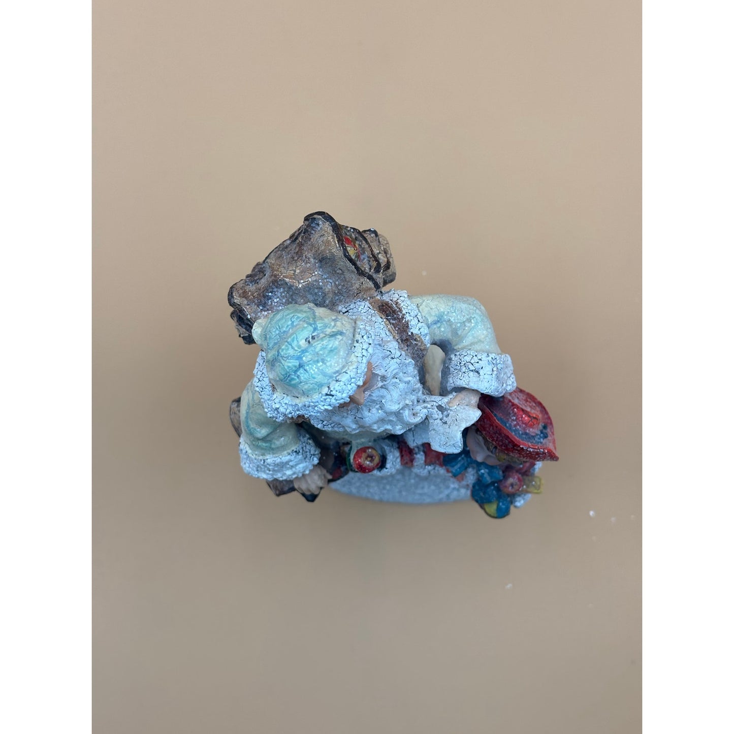 Vintage Crackle Santa and Girl Figurine with Glitter Finish