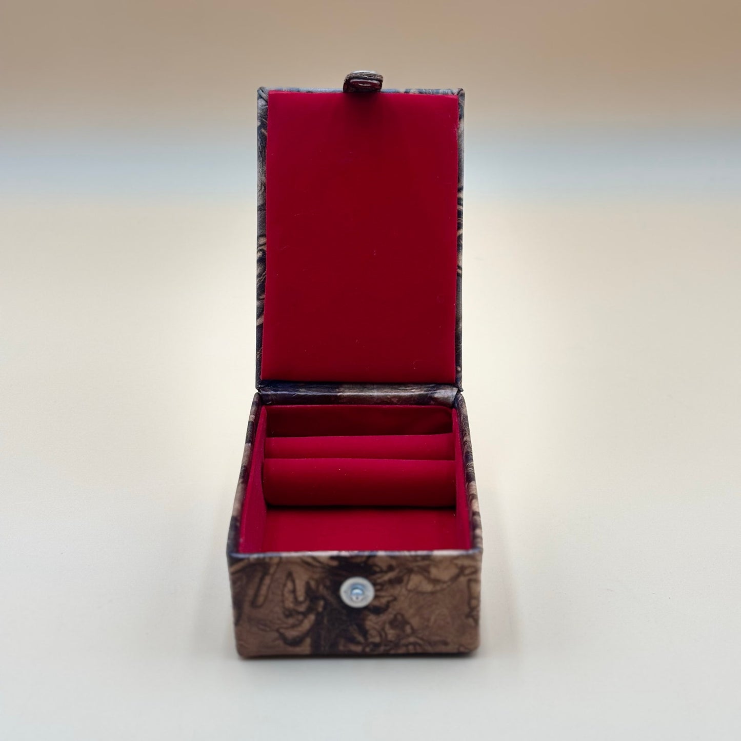 VintaEgyptian Leather Jewelry Boxes Set of 3 with Silver Embossed Designs & Red Felt Lining