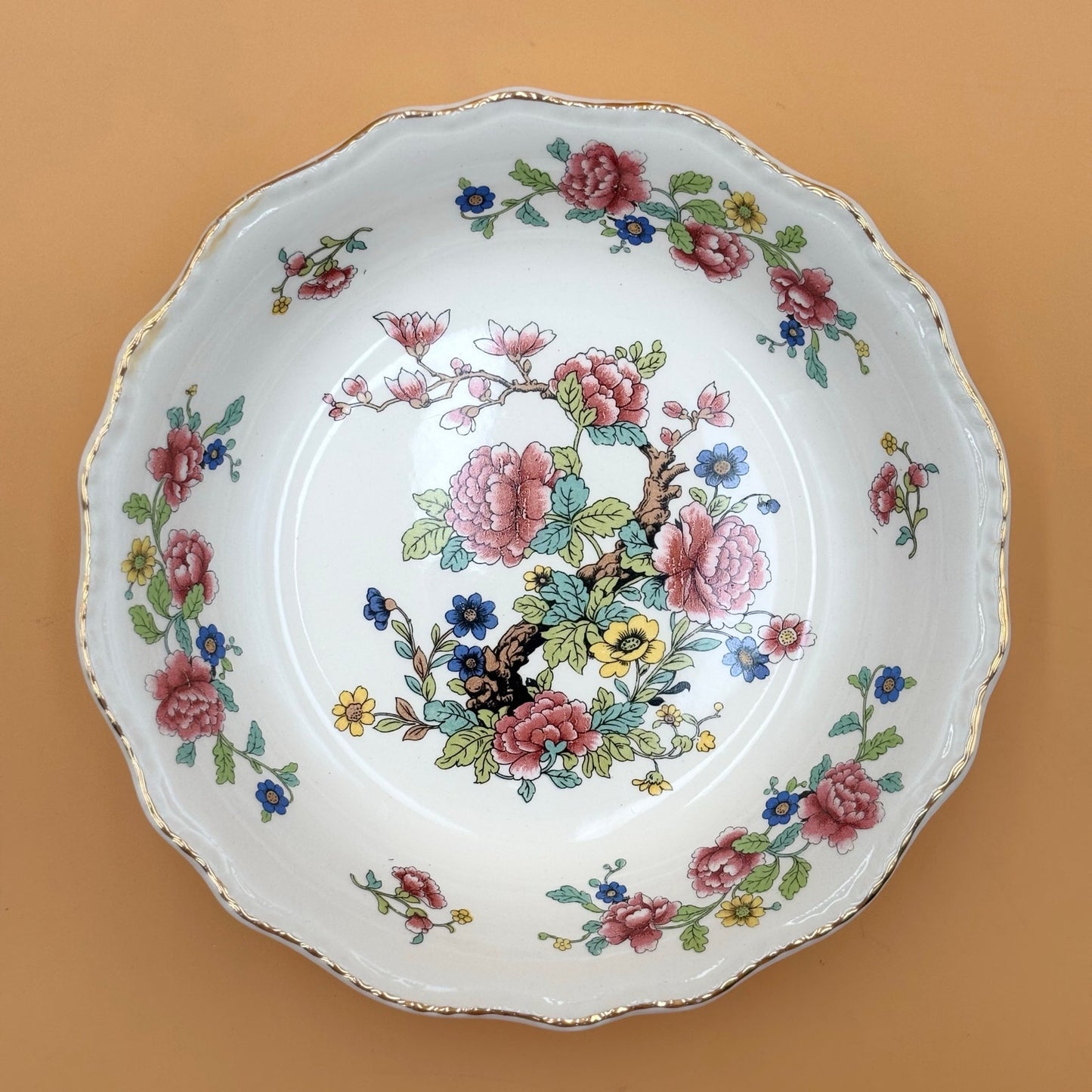 Steubenville Indian Vintage Tree Bowl — Floral with Gold Trim