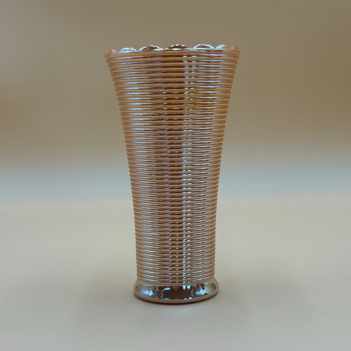 Vintage Fire King Peach Luster Scalloped Vases - Set of 2