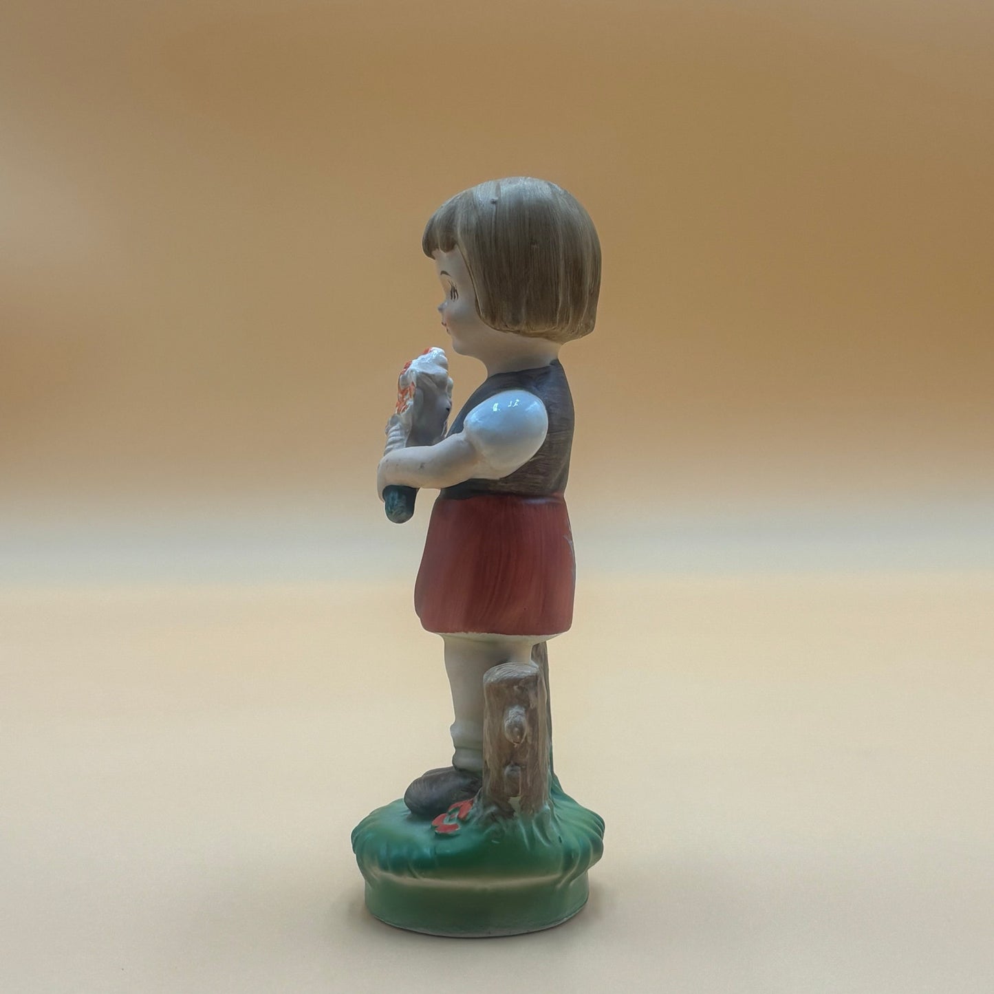 Vintage Girl with Flowers Figurine - Made in Japan