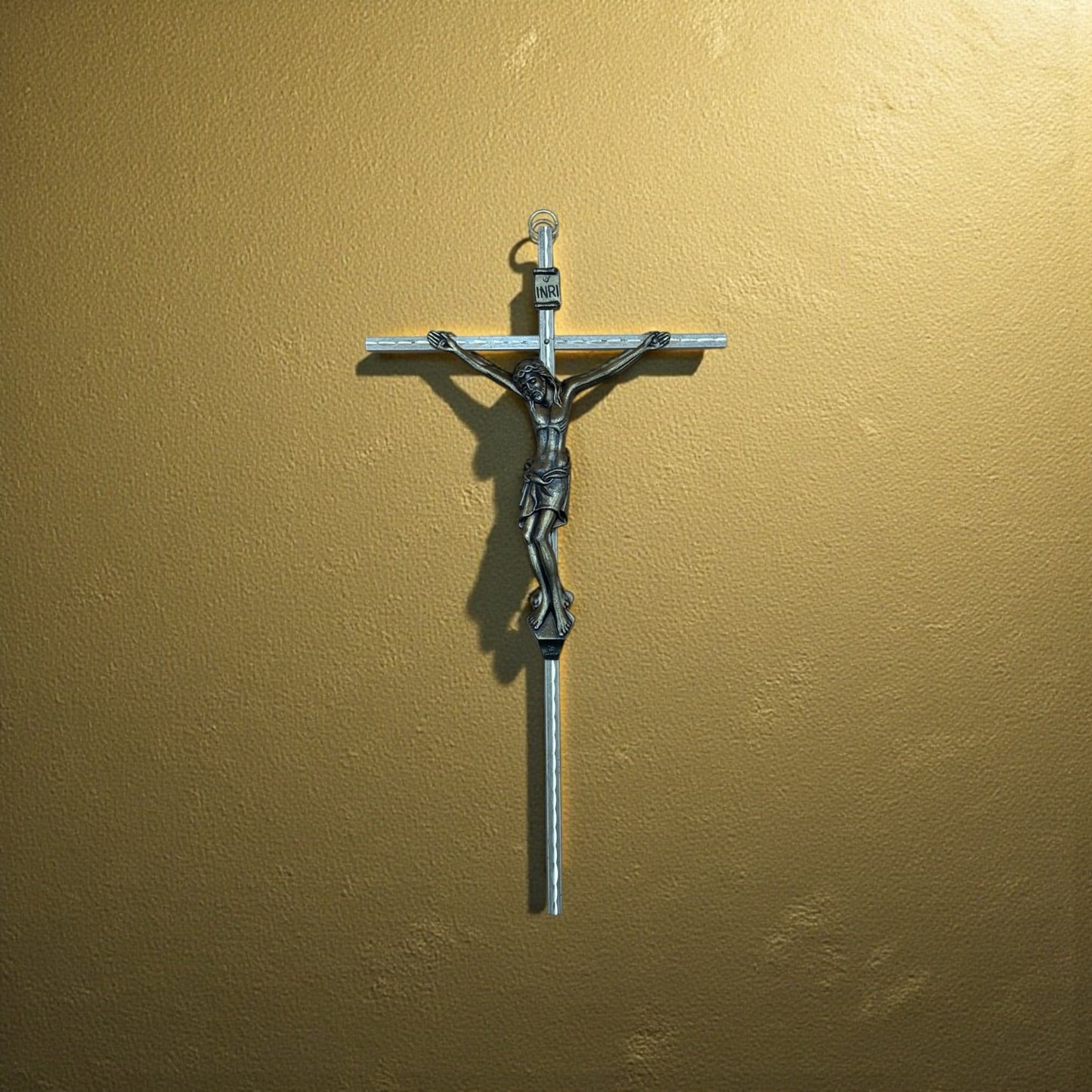 Vintage Italian Etched Gold-Tone INRI Crucifix Wall Cross
