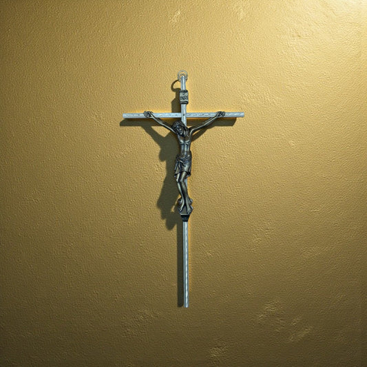 Vintage Italian Etched Gold-Tone INRI Crucifix Wall Cross