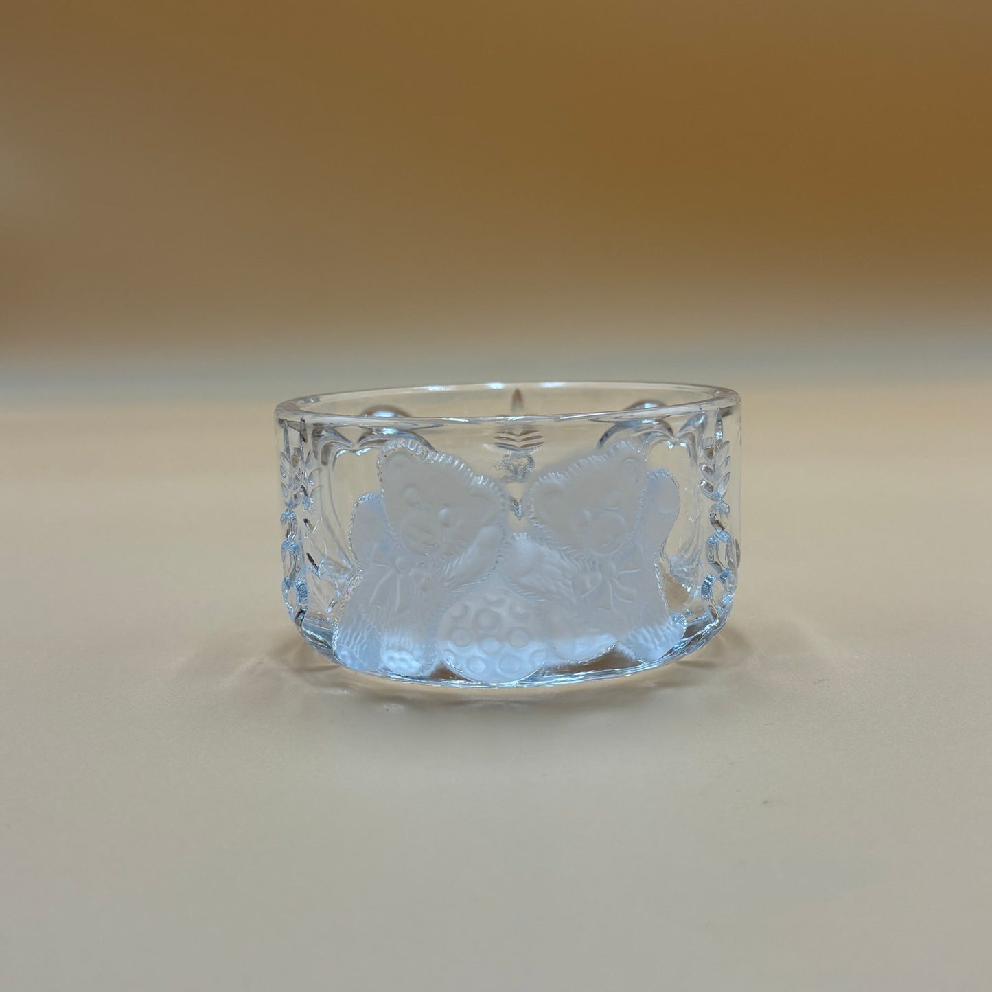 Vintage Clear Pressed Glass Bowl with Hearts & Teddy Bear Motif