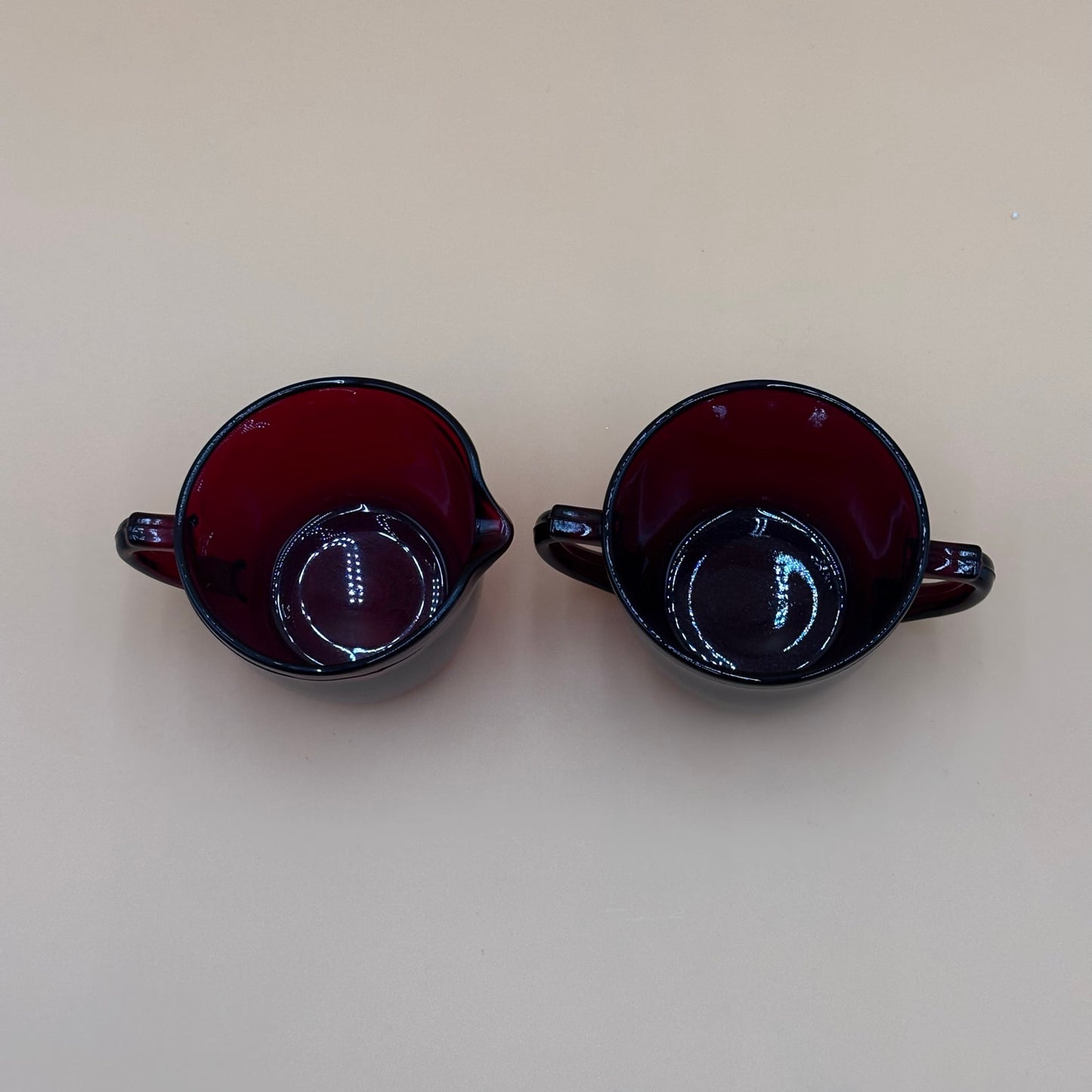 Vintage Ruby Red Glass Creamer & Sugar Set