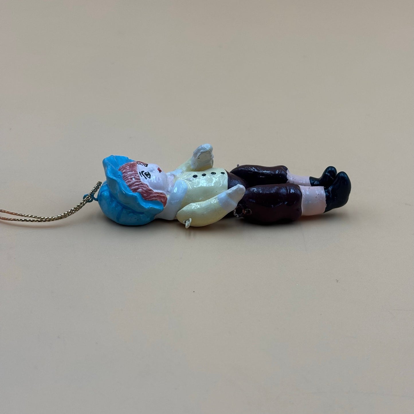 Vintage Hand-Painted Wooden Boy Ornament – Articulated Limbs – 4.25"