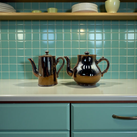 Gibson & Sons England Copper Lusterware Teapot & Coffee Pot Set – Smooth Finish