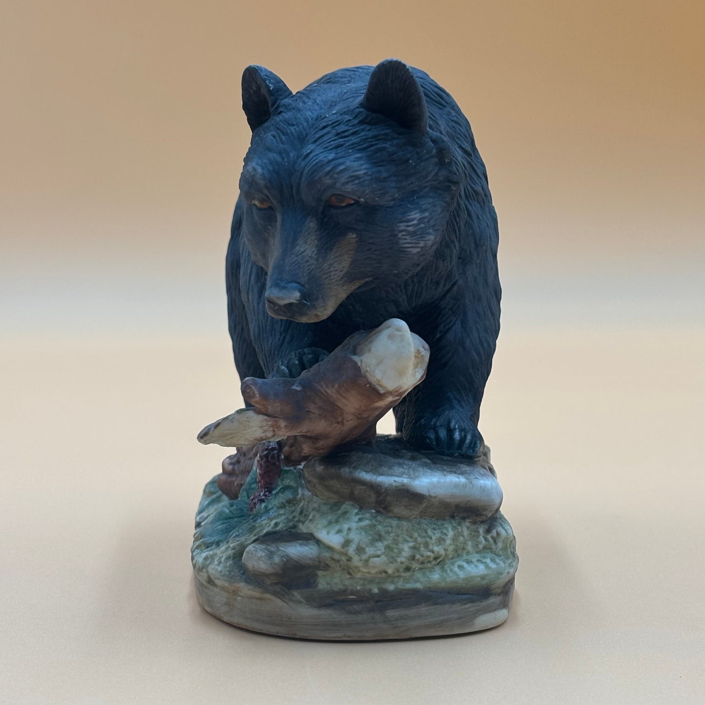 Vintage Lefton China Black Bear Figurine Branch with Berries Hand Painted