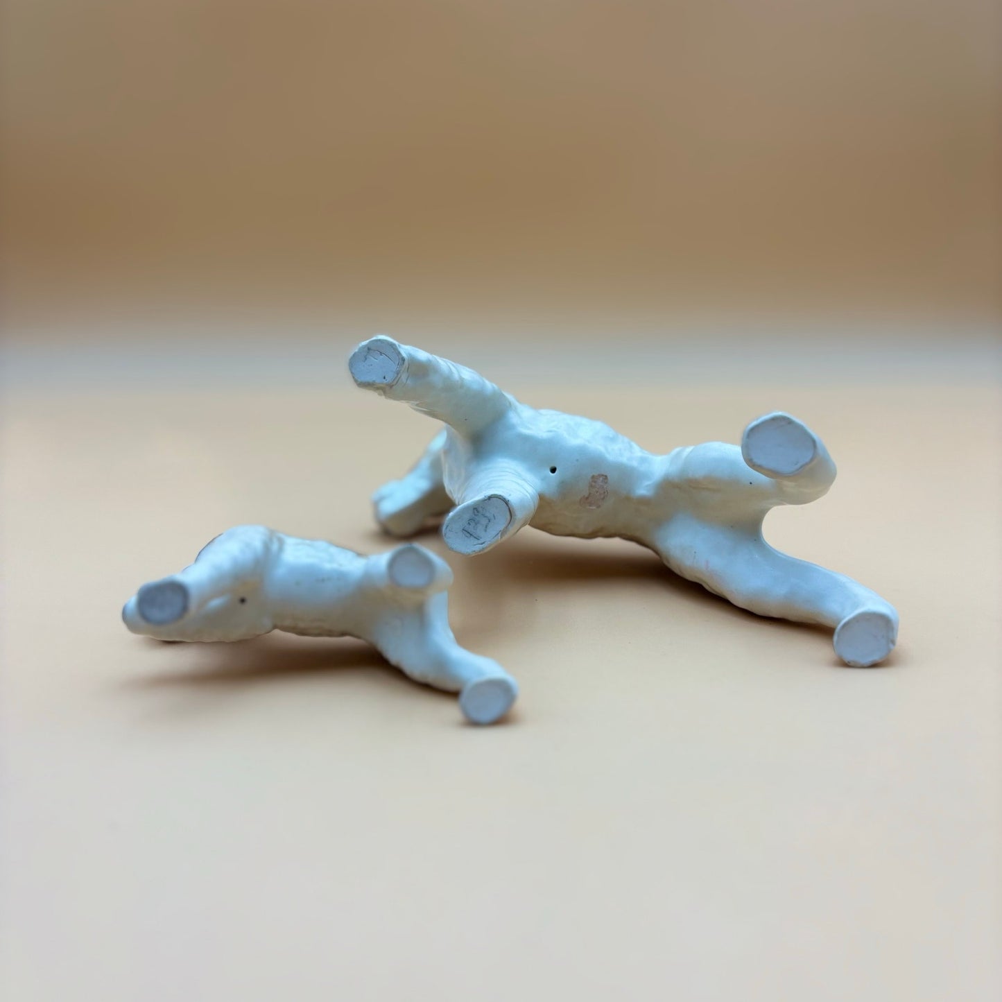 Vintage Lifelike Playful Porcelain Wire Fox Terrier Dog Figurines Set
