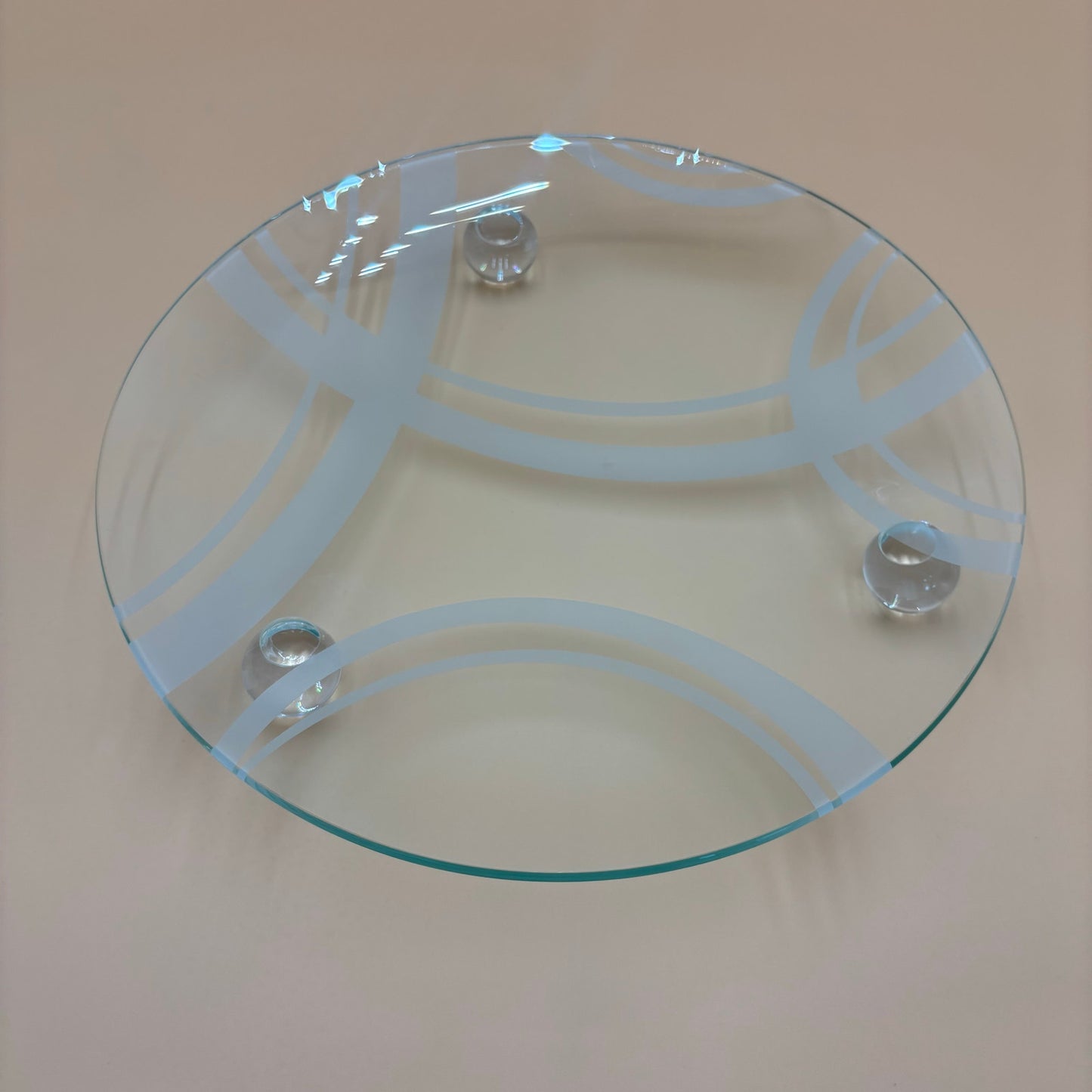 Retro Clear Glass Serving Platter with Modern Abstract Design and Ball Feet