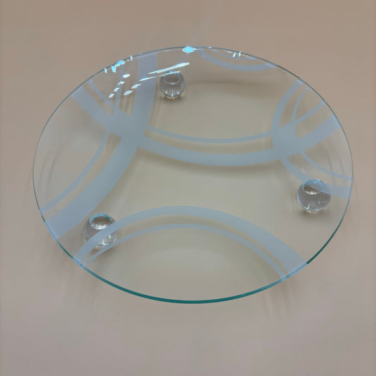 Retro Clear Glass Serving Platter with Modern Abstract Design and Ball Feet